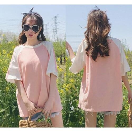 Women Summer Casual Loose Patchwork O Neck Solid Color Short Sleeves T-shirt womens T-shirts top female woman cloth tshirts top