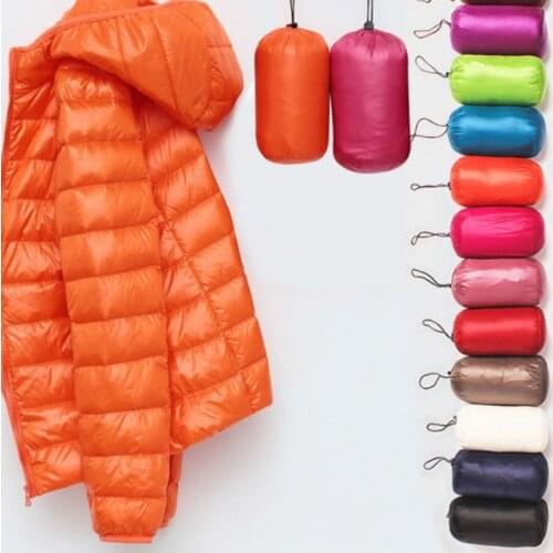 Women Ultralight Thin Down Jacket Winter 2021 White Duck Down Hooded Jackets Long Sleeve Warm Coat Parka Female Portable Outwear