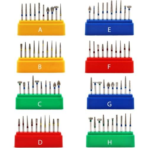 10pcs/set Dental Diamond Bur Drill Bits High Speed Polishing Bur Set Stainless Steel Oral Teeth Whitening Tools