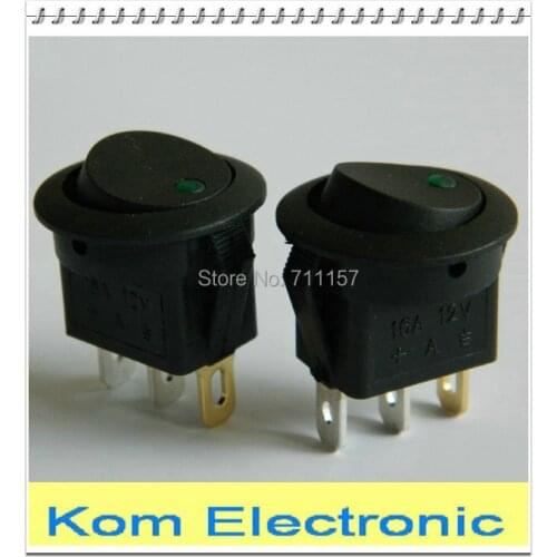 12V 16A LED illuminated switch Dot Light Led Car Auto Round Rocker Switch Blue Red Green Yellow Free Shipping
