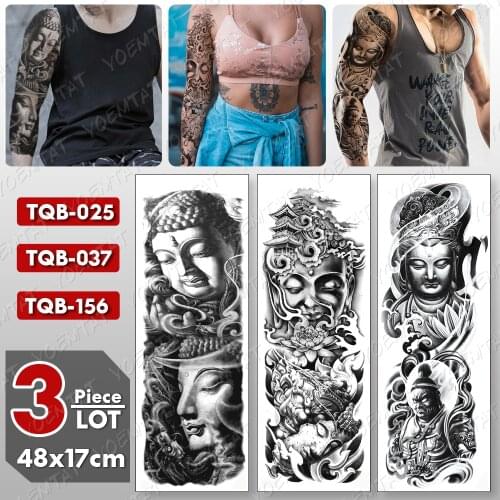 3 pcs/lot Large Arm Sleeve Tattoo Buddha Waterproof Temporary Tatto Sticker Shakyamuni Body Art Full Fake Tatoo Women Men