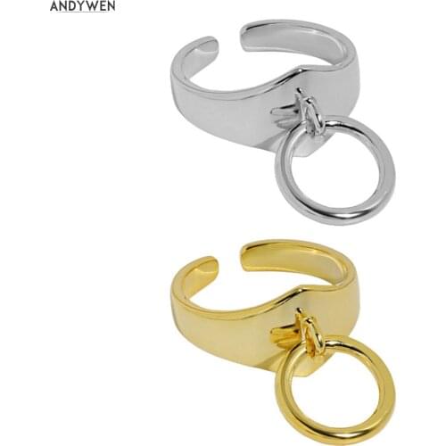 ANDYWEN 925 Sterling Silver Gold Circle Round Drop Resizable Rings 2021 Adjustable Luxuury Jewelry Irregular Geometric Jewelry
