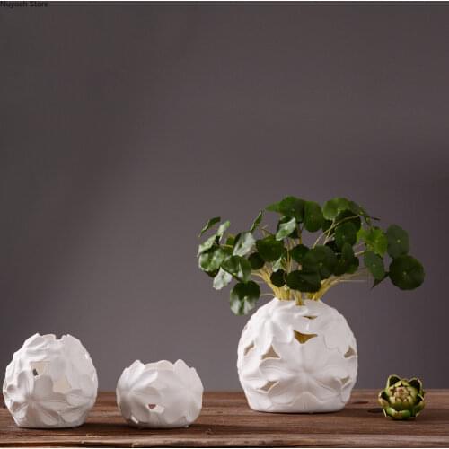 White Ceramic Vase Mini Flower Arrangement Dried Flower Accessories Creative Countertop Vase Living Room Home Decoration Modern