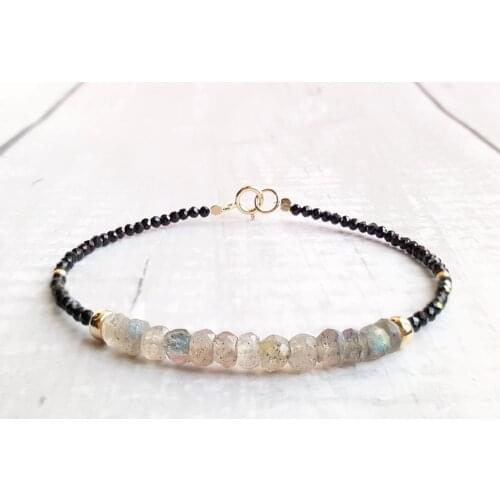 Lii Ji Labradorite Black Spinel Bracelet Natural Gemstone 925 Sterling Silver Gold Plated Sparkling Delicate Jewelry