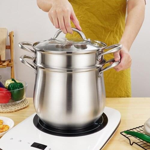 Household 304 Stainless Steel Soup Pot, high with Double Bottom and Thick Stew Pot Cookware Kitchen Pots Hot Pot 2.5-9L