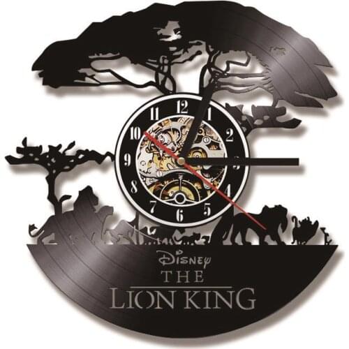 The Cartoon Lion King 3D Record Clock Creative Hollow Hanging Vinyl LED Record Wall Clock Antique Style Kids Room Decor
