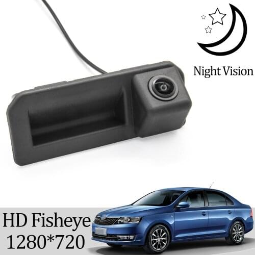Owtosin HD 1280*720 Rear View Camera For Skoda Rapid FL 2016 2017 2018 2019 after facelift Car Trunk Handle Reversing Monitor