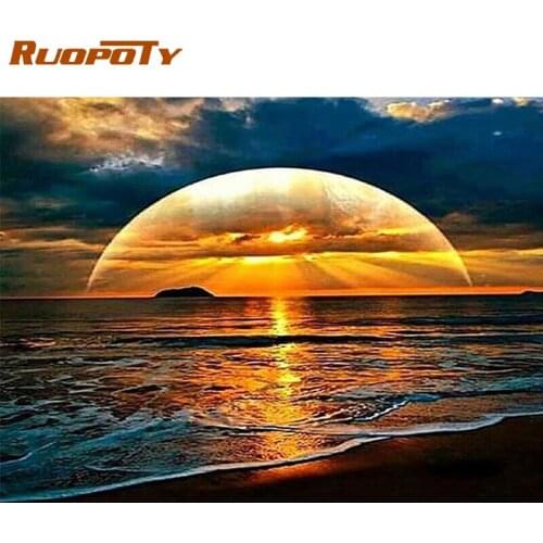 RUOPOTY Frame Picture Diy Painting By Numbers Sunset Seascape Drawing By Numbers Modern Wall Art Picture Canvas Diy Gift 60x75cm