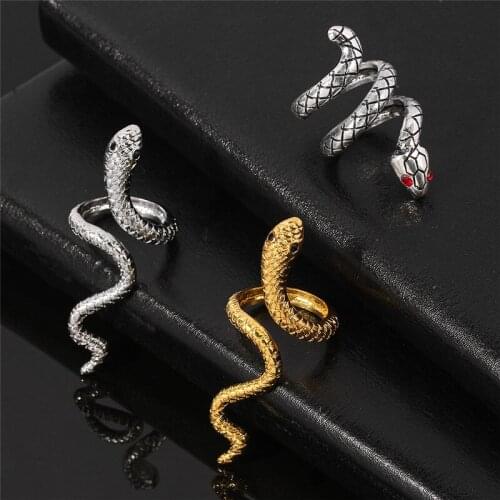 New Gold Silver Color Snake Ring For Women Men Punk Adjustable Open Finger Charm Cool Mamba Black Eye Rings Animal Jewelry Gift