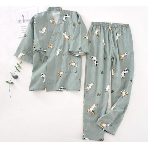 JULYS SONG Cute Cartoon Pajamas Set V-neck 2 PCS Couple Printing Spring Autumn Trousers Sleepwear Homewear Women Pyjamas