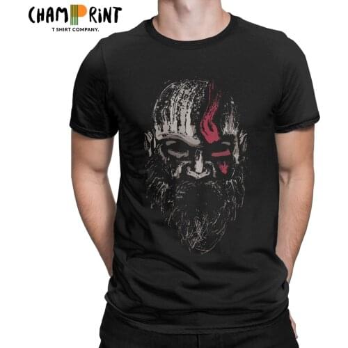 Creative Warrior Kratos T-Shirts for Men Crewneck Pure Cotton T Shirts God of War Short Sleeve Tees Graphic Printed Tops