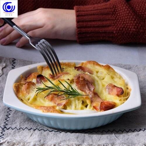 Creative ceramic matte glaze confectionery double-ear rectangular cheese oven baked rice fruit plate baking bowl dish 5 colors