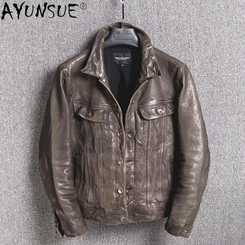 Fashion Leather Jacket Men Streetwear Real Sheepskin Coat Men Motorcycle Mens Clothing Bomber Jacket Chaquetas Hombre WPY3664