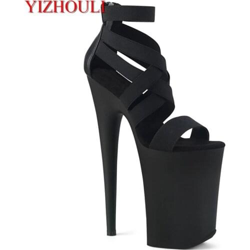 Summer womens high heels, black stiletto, 9 inch ultra high heel 23 cm sexy stage show banquet nightclub sandals