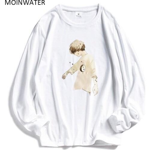 MOINWATER Women Long Sleeve T shirts Lady White Cotton Tops Female Cartoon Pattern Tees Womens Black O-neck T-shirt MLT2003