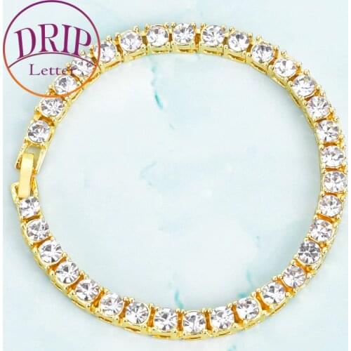 Tin Alloy Gold Color Iced Bracelet Mens Hip Hop Tennis Chain Street Rock Jewelry