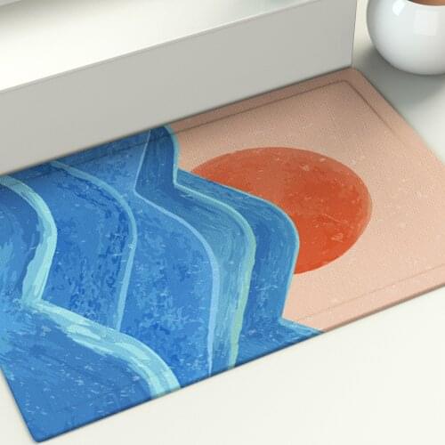 Floor Mat European Style Kitchen Bedroom Bathroom Living Room Decoration Ocean Sun Area Rugs Rectangular Printed Carpet