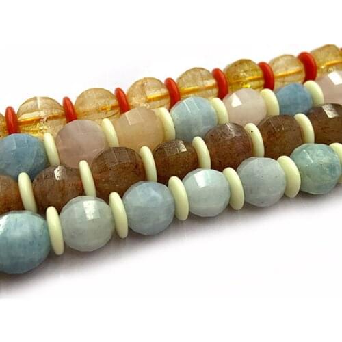 Natural Aquamarines Morgan Citrines Cherry Quartz Beads 15'' Round Faceted DIY Stone Beads For Jewelry Making Necklace Bracelet