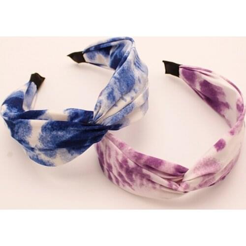New Vintage Tie Dye Print Headband for Women Cross Knot Hair Band Handmade Fashion Soft Hair Hoop Female Hair Accessories