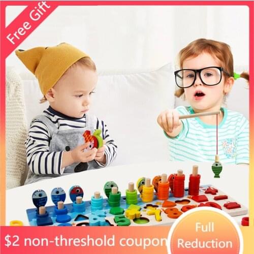 Montessori Educational Wooden Toys Montessori Material Educational Toys for Kids 13 in 1 Math Fishing Funny kids Arithmetic Toy