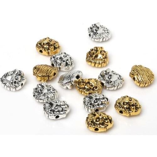 Wholesale 10pc/lot 12mm Metal Charms for Jewelry DIY Making&Finding Antique Sliver Gold color Tibetan Lion Head Beads Pendants