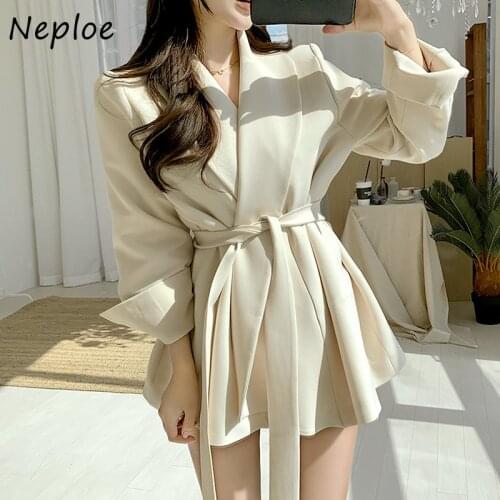 Neploe Autumn and Winter Elegant Woman Blazers Korean Chic Temperament Lapel Blazer Lace-up Waist Long Sleeve Suit Jacket Women