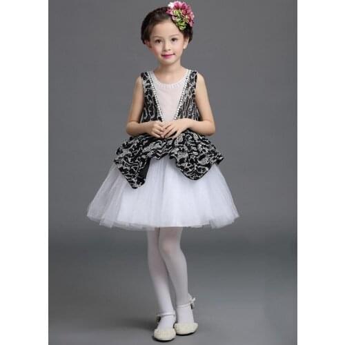 Girls performance patchwork Dress Children shortsleeve tutu big bow decorate Costumes Girl Dancewear