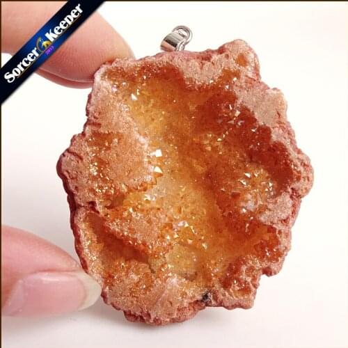 Irregular Natural Stone Pendulum Gold Plating Rainbow Crystal Druzy Pendants Sparkling Charms Necklace For Jewelry Making YS872