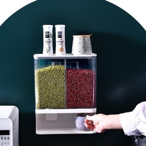 Transparent Vacuum Food Cereal Storage Box Wall-Mounted Moisture-Proof Split Cornmeal Dispenser for Rice Nuts Dry Foods Candy