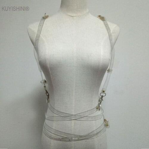 Hip Hop Punk Unisex Women Men Transparent Belt Bundled Body PVC Harness Hologram Clear Bonage Top Caged Belt Waist Straps