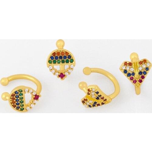 CZ Multicolor Heart Ear Cuffs For Women Stone Small Fake Piercing Cartilage Balloon Earrings Stud Cute Rainbow Jewelry ersu46