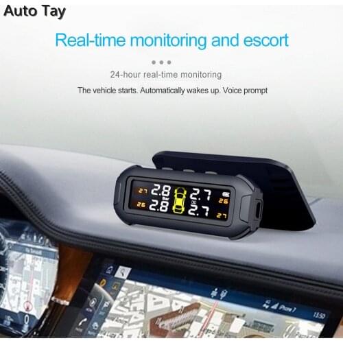 Smart Car TPMS Tire Pressure Monitoring System Solar Power Digital TMPS LCD Display USB Auto Security Alarm Tire Pressure Sensor