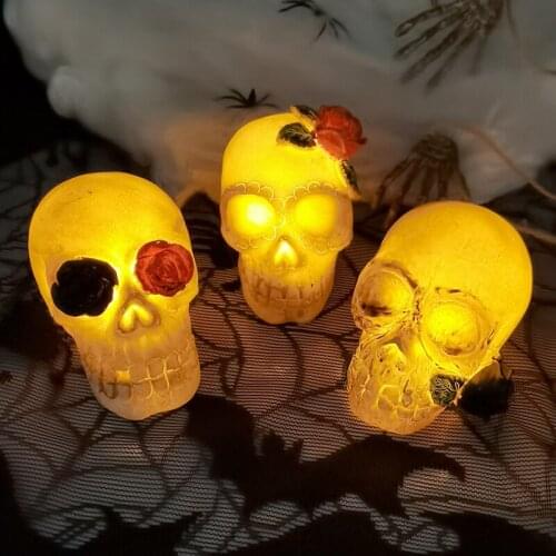 LED Rose Skull Head Light Halloween Decoration Skeleton Night Light Lamp For Home Table Ornament Halloween Party Festival Favors