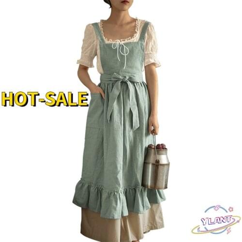 SWT 2021 New Retro Medieval Cotton Linen Cooking Kitchen Aprons For Woman Dress Flower Shop Smock Hairdresser Bib Garden Overall