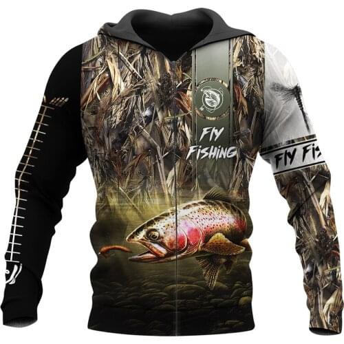Love Trout Fly Fishing 3D All Over Printed Men Hoodie Autumn and Winter Unisex Sweatshirt Zip Pullover Casual Streetwear KJ448