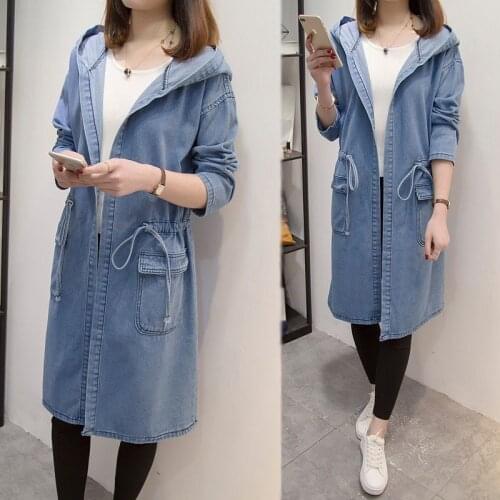 Plus size 4XL Denim Trench Coat Womens jacket Spring Autumn Jean Outerwear Long Windbreaker Casual Top Denim Cloak Coat Female