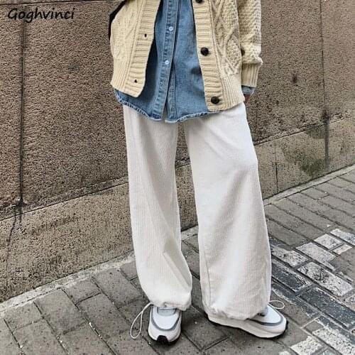 Spring Corduroy BF Baggy Straight Pants Women Casual Solid Harajuku High Waist Students Bundle Trousers Vintage Harajuku Outwear