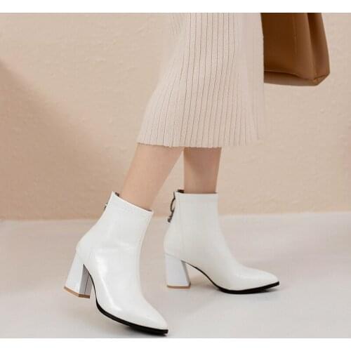 High quality Pu patent leather fashion thin high-heeled zipper ankle boots autumn and winter pointed party womens shoes
