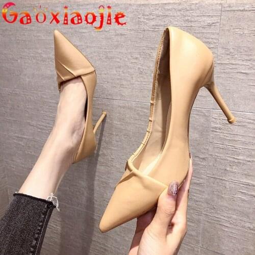Women Shoes 2021 New Simple Fashion Pointed Shallow Mouth Party High Heels Sexy Wrinkle Modeling Comfortable Career Single Shoes