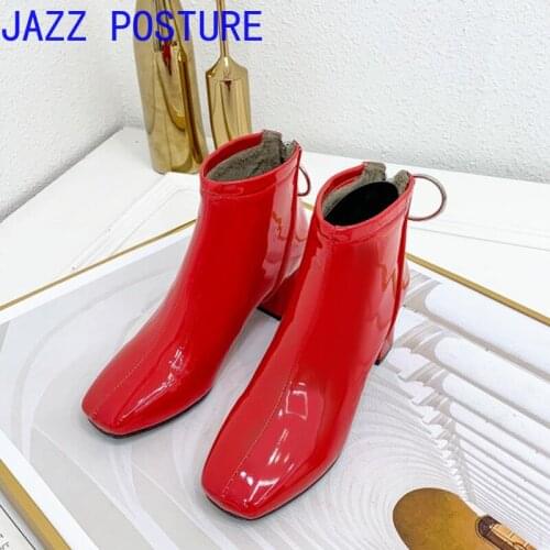 Womens autumn and winter boots patent leather ankle boots high-heel lace zipper square toe womens shoes candy color w323