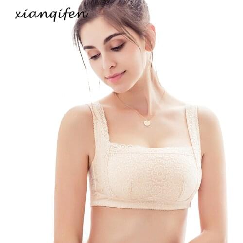 Xianqifen New Ladies Women Sexy Bralette Crop Top Full Coverage Padded Lace Sheer Bra Vest Underwear