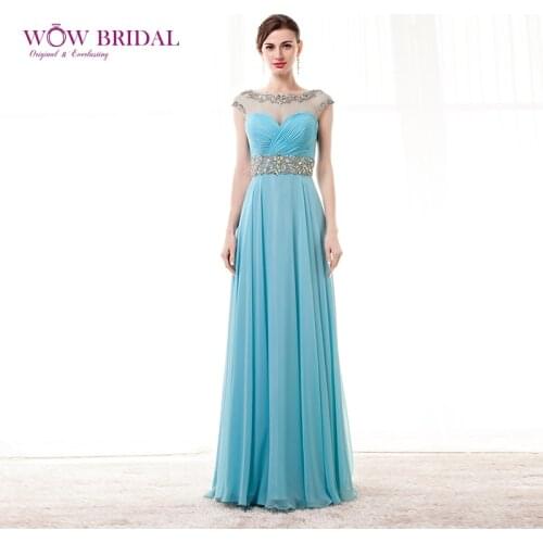 Wowbridal Graceful Long Prom Dress 2021 Boat Neck Beaded Sheer Short Sleeve Sweetheart Strapless Chiffon Cross Draped Women Gown