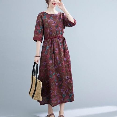 Print Floral Vintage Prairie Chic Dress 2021 New Cotton Linen Patchwork Loose Women Casual Summer Dress Office Lady Work Dress
