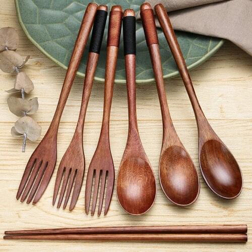 1PC Spoons Forks Chopsticks with Tangled Phoebe Wood Dinnerware Japanese-Style Long Handle Cutlery Kitchen Tools Tableware