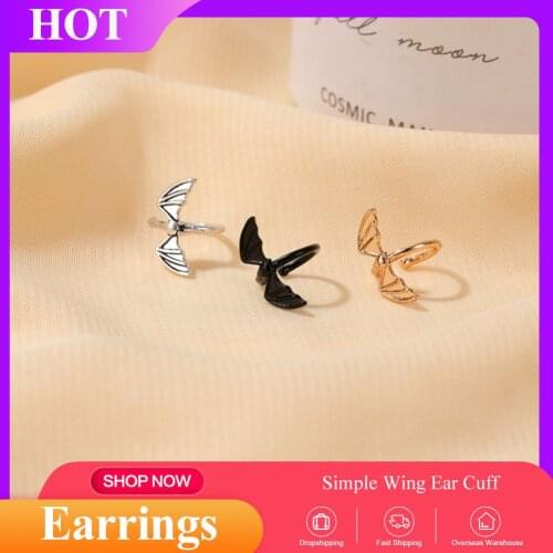 1PC Gothic Ear Cuff Black Bat Clip On Earrings Earcuff Femme Dragon Black Bat Shaped Ear Clips Simple Wing Ear Bone Clip