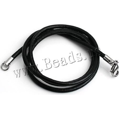 10pc 2mm High Quality Real Black Cowhide Leather Cord Necklace with Stainless Steel Lobster Clasp Charm Choker Making Rope