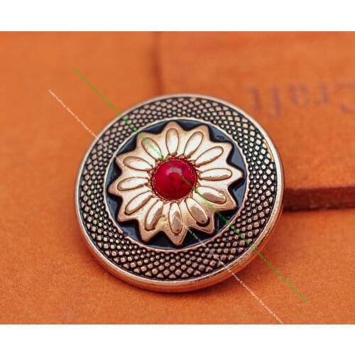 10PC Gold Sun Flower RED Turquoise Leathecraft Saddle Tack Conchos Screwback 1"