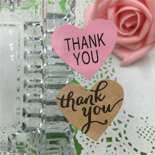 100Pcs/Lot Pink Heart Shaped Kraft Paper Black Background Printed With Artistic Words Thank You Envelop Gift Packing Stickers