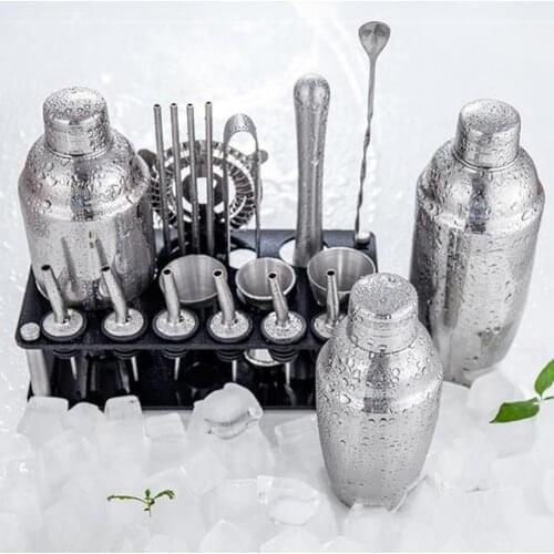 23Pcs/Set Bartender Kit Bar Sets Professional Versatility Stainless Steel Martini Cocktail Shaker Set with Stand Bar Accessories