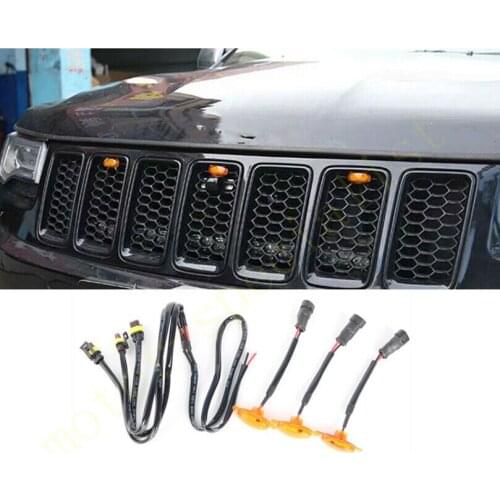 3pcs For Jeep Grand Cherokee 2017-2021 LED Car Front bumper Grille LED Amber Light Raptor Style Light Kit Decor W/ Wire Speed
